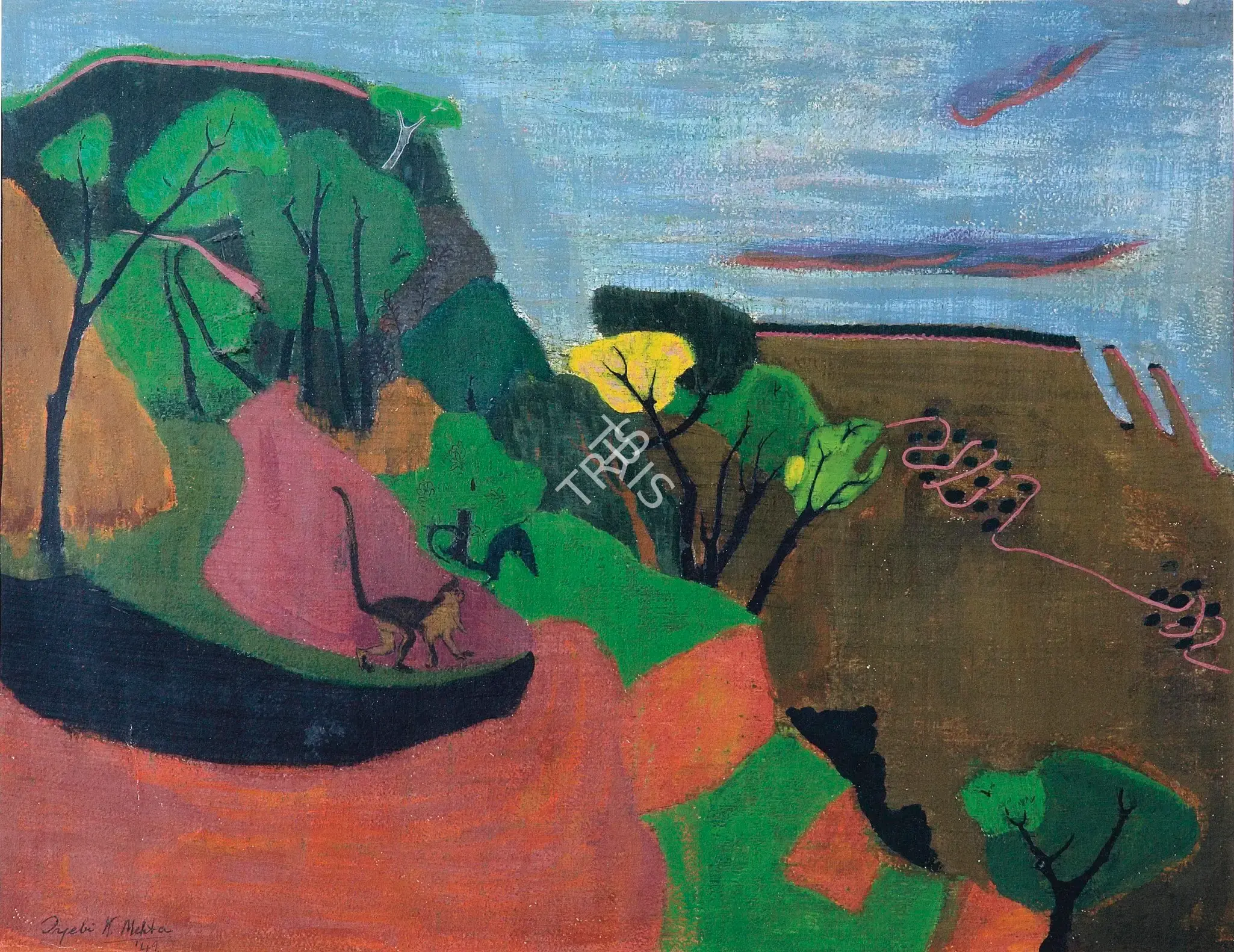 Tyeb Mehta (Artist), Untitled (Landscape), 1949, Painting