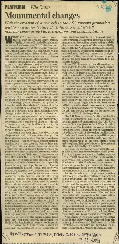 Ella Datta (Reporter), Monumental Changes, 2003, Newspaper Clipping