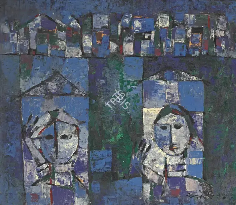 G.R. Santosh (Artist), Lovers in the Window, 1959, Painting
