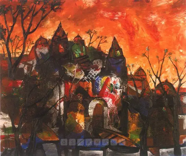 Manu Parekh (Artist), Benaras, 2004, Painting