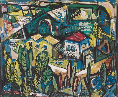 S.H. Raza (Artist), Townscape, 1947, Painting