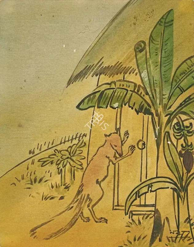 Bose, Nandalal (Artist). An Illustration from the Tak Duma Dum Series (Jackal and Hut), n.d. | Painting, 2025 · Pundole