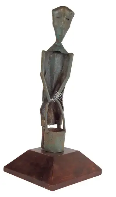 Somnath Hore (Artist), Figure with Bucket, 1990, Sculpture