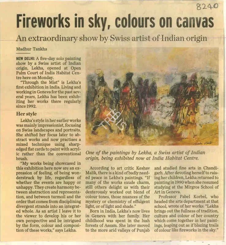 Madhur Tankha (Reporter), Fireworks in Sky, Colours on Canvas, 2009, Newspaper Clipping