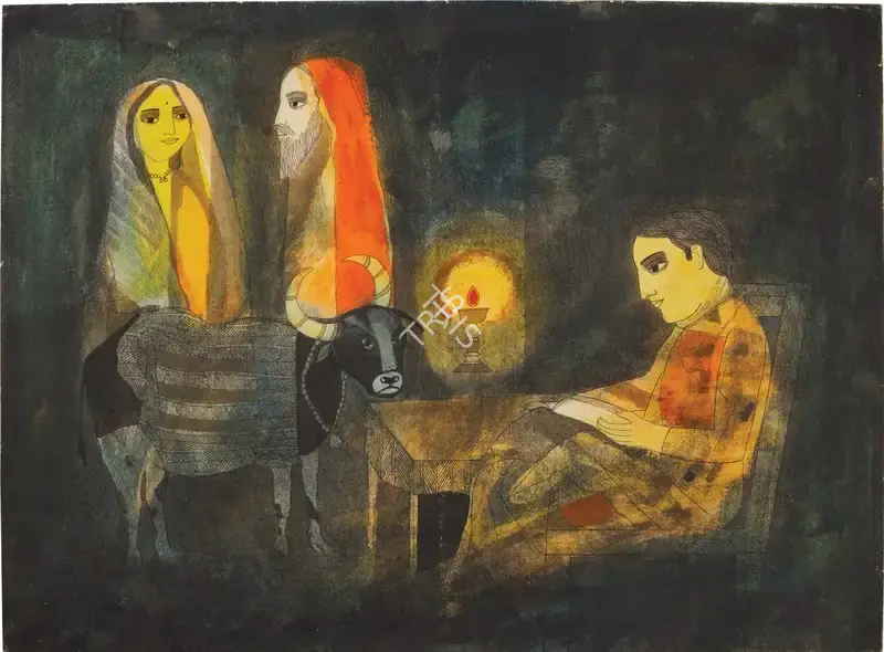 Badri Narayan (Artist), Remembering the Dialogue between Savitri and Yama, 1991, Painting