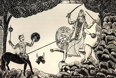 Unknown (Artist), Mahishamardini Durga, 1985, Graphic Art