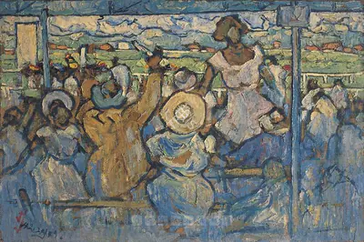 Dashrath Patel (Artist), Madras Racecourse, 1954, Painting