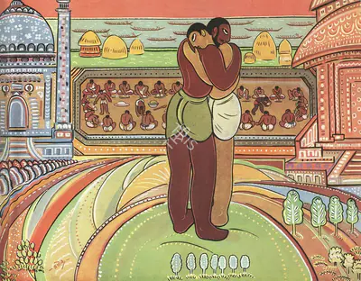 Rathin Maitra (Artist), Santhal Dances, Painting