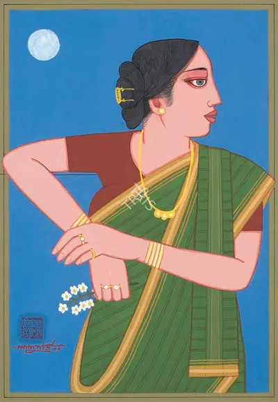 Lalu Prasad Shaw (Artist), Lady & The Blue Moon, 2011, Painting