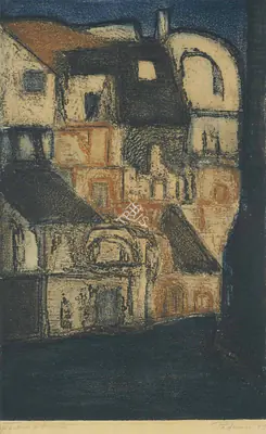 Akbar Padamsee (Artist), Untitled (Houses), 1961, Graphic Art