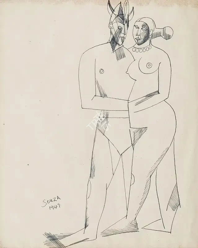 F.N. Souza (Artist), Untitled (Couple), 1945, Drawing
