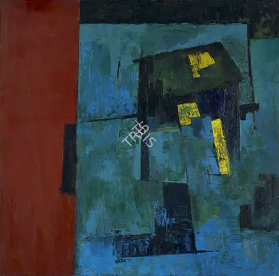 Gade, H.A. (Artist). Blue Hut Blues, 1972 | Painting, AG.Mum/20.12.19, 2019 · Asta Guru
