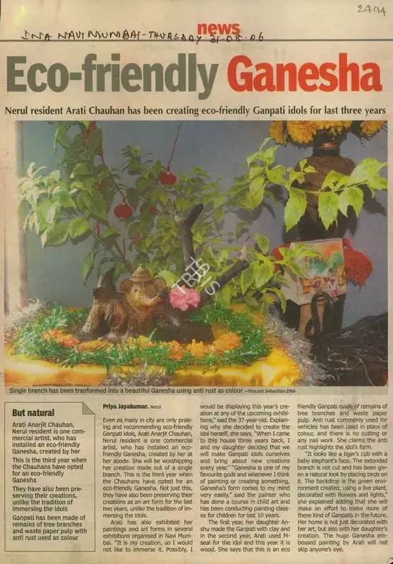 Priya Jaykumar (Writer), Eco-Friendly Ganesha, 2006, Newspaper Clipping