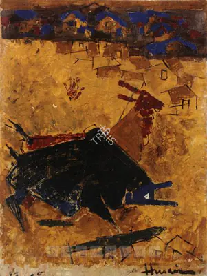 M.F. Husain (Artist), Untitled (Bulls), 1955, Painting