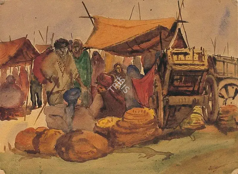 Sailoz Mookherjea (Artist), Bazaar, 1950, Painting