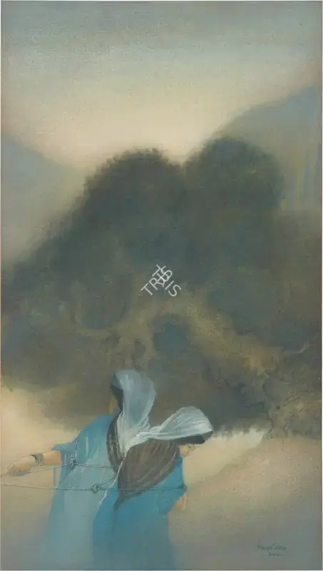Sarada Ukil (Artist), The Goddess of Earth & Sita/ Towing the Boat (at Kashmir), 1922, Painting
