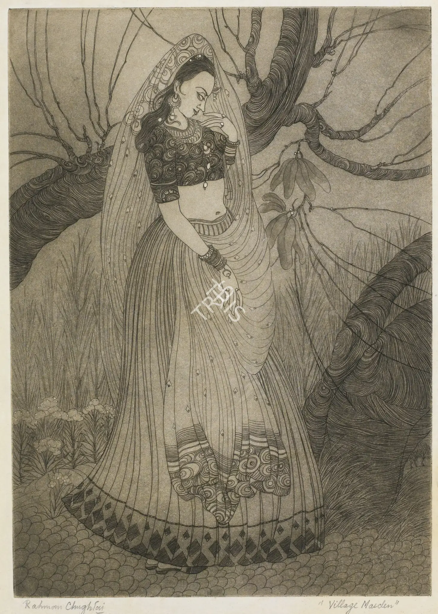 Chughtai, M.A.R. (Artist). Village Maiden, n.d. | Graphic Art, So.Lon/11.06.13, 2013 · Sotheby's
