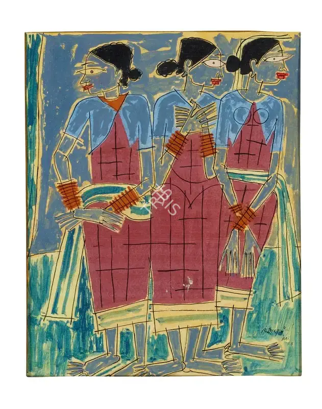 Pai, Laxman (Artist). Untitled (Fisherwomen), 1953 | Painting, Ch.NeY/18.03.21, 2021 · Christie's