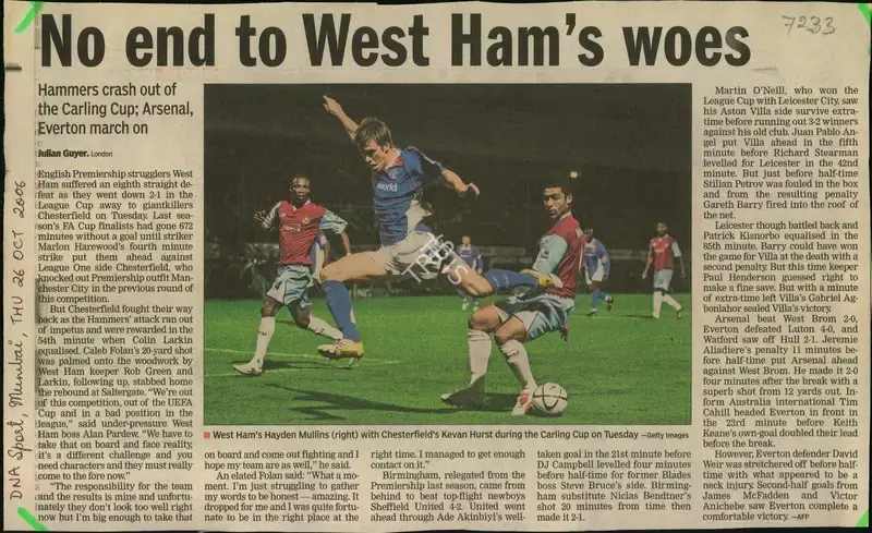 Julian Guyer (Reporter), No end to West Ham's woes, 2006, Newspaper Clipping
