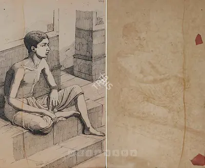 Ananda Bagchi (Artist), No. 19 (Boy Sitting On Footsteps) (Double-Sided), 1900, Drawing