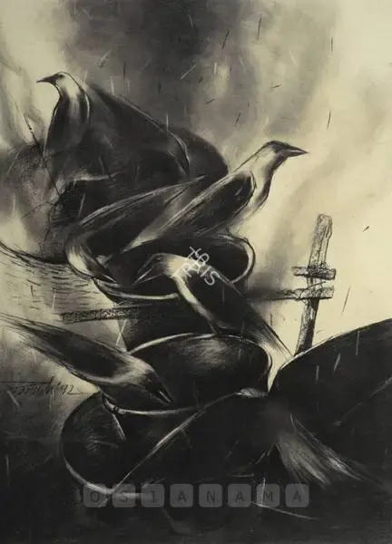 Paresh Maity (Artist), Crows, 1992, Drawing
