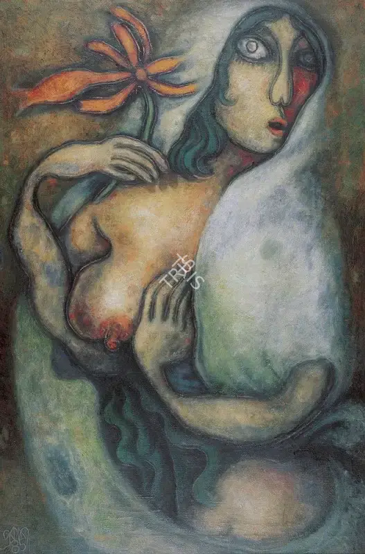 Prokash Karmakar (Artist), My Time with the Woman who presented me a Flower, 1985, Painting