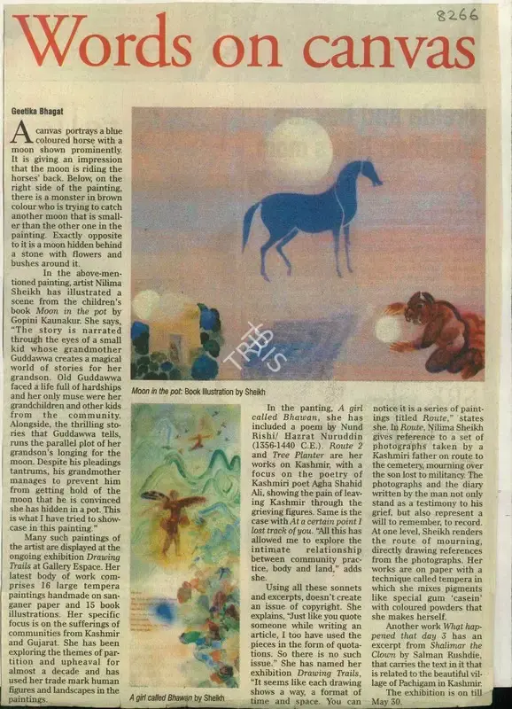 Geetika Bhagat (Reporter), Words on Canvas, 2009, Newspaper Clipping