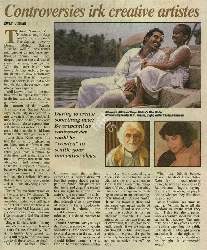 Swati Vishnoi (Reporter), Controversies Irk Creative Artistes, 2008, Newspaper Clipping