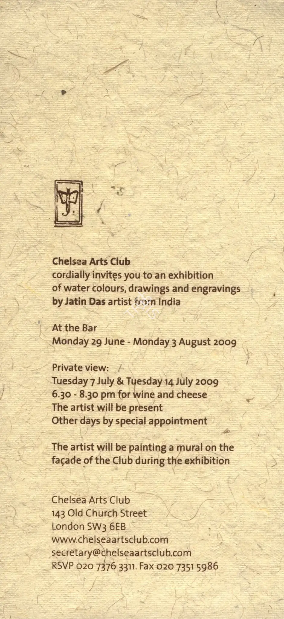 Jatin Das (Artist), Jatin Das, 2009, Solo Exhibition Invitation