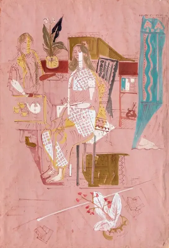 K.G. Subramanyan (Artist), Tea in the Studio, 1952, Painting