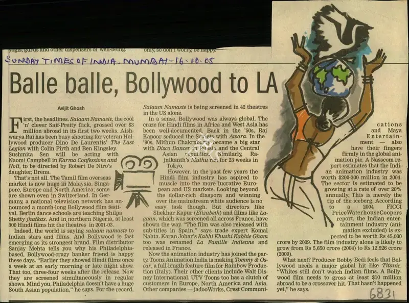 Avijit Ghosh (Reporter), Balle Balle, Bollywood to LA, 2005, Newspaper Clipping