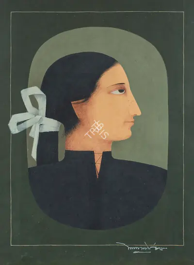 Lalu Prasad Shaw (Artist), Woman with Ribbon, 1985, Painting