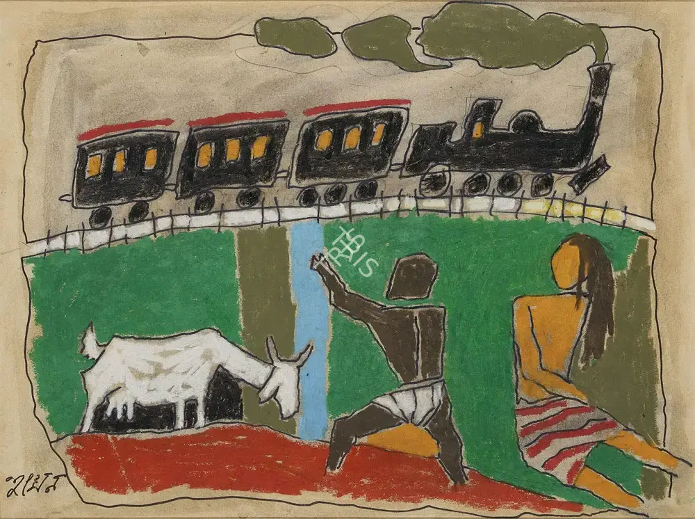 M. F. Husain (Artist), M F Husain's painting on the train sequence in Pather Panchali, 1970, Painting