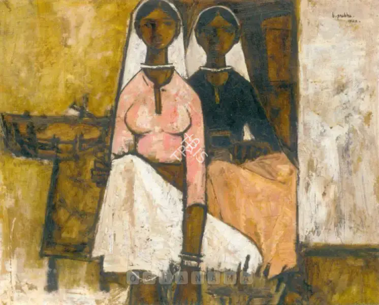 B. Prabha (Artist), Two Girls, 1962, Painting