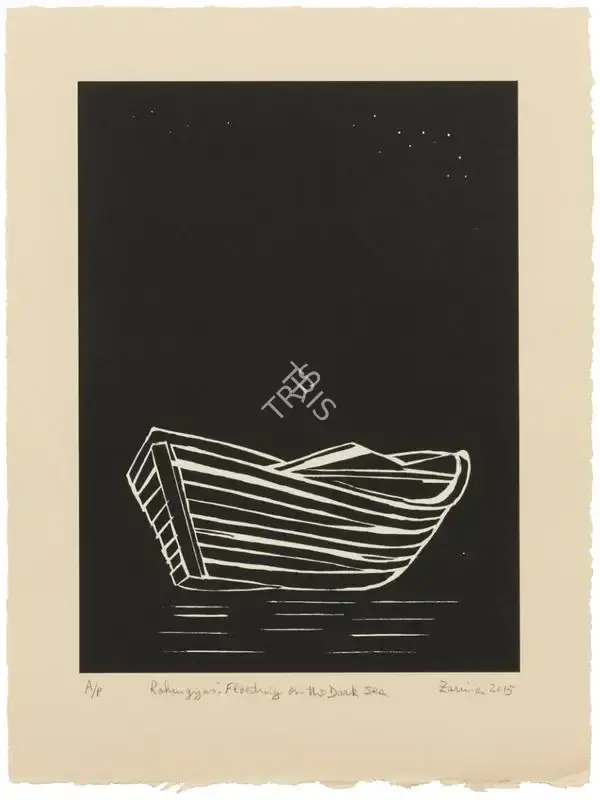 Zarina Hashmi (Artist), Rohingyas: Floating on the Dark Sea, 2015, Graphic Art