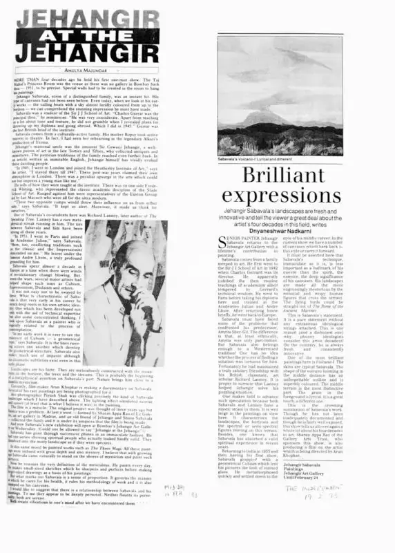 Amulya Majumdar (Writer), Jehangir at the Jehangir, 1993, Newspaper Clipping