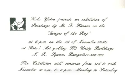 M.F. Husain (Artist), "Images of the Raj", 1986, Solo Exhibition Invitation