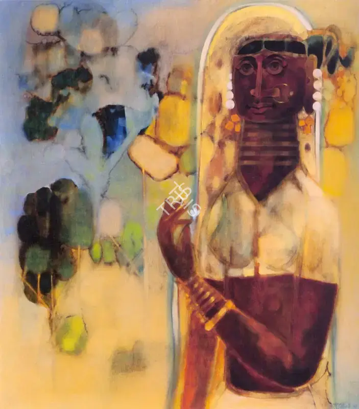 J. Sultan Ali (Artist), Lady with a flower, 1969, Painting