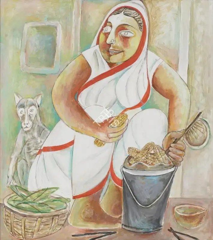 Paritosh Sen (Artist), Woman Selling Corn, 2004, Painting