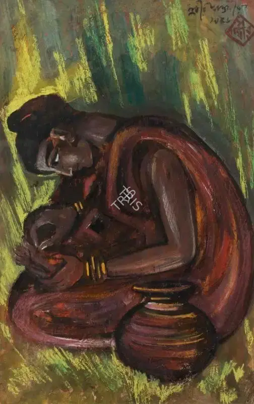 Sudhir Khastgir (Artist), Untitled (Woman), 1956, Painting