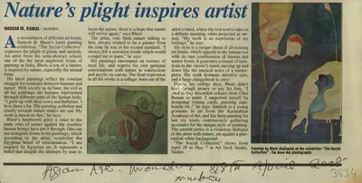 Hassan M. Kamal (Reporter), Nature's Plight Inspires Artist, 2008, Newspaper Clipping