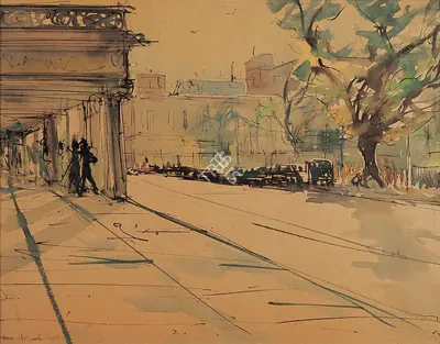 Bikash Bhattacharjee (Artist), Chowringhee, 1960, Painting