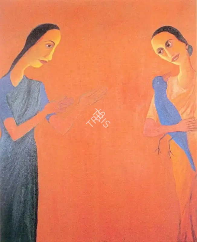 Lalitha Lajmi (Artist), Woman with a Blue Bird, 2000, Painting