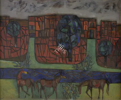 Subramanyan, K.G. (Artist). Untitled (Scene With Horses), 1959 | Painting, AG.Mum/27.03.18, 2018 · Asta Guru