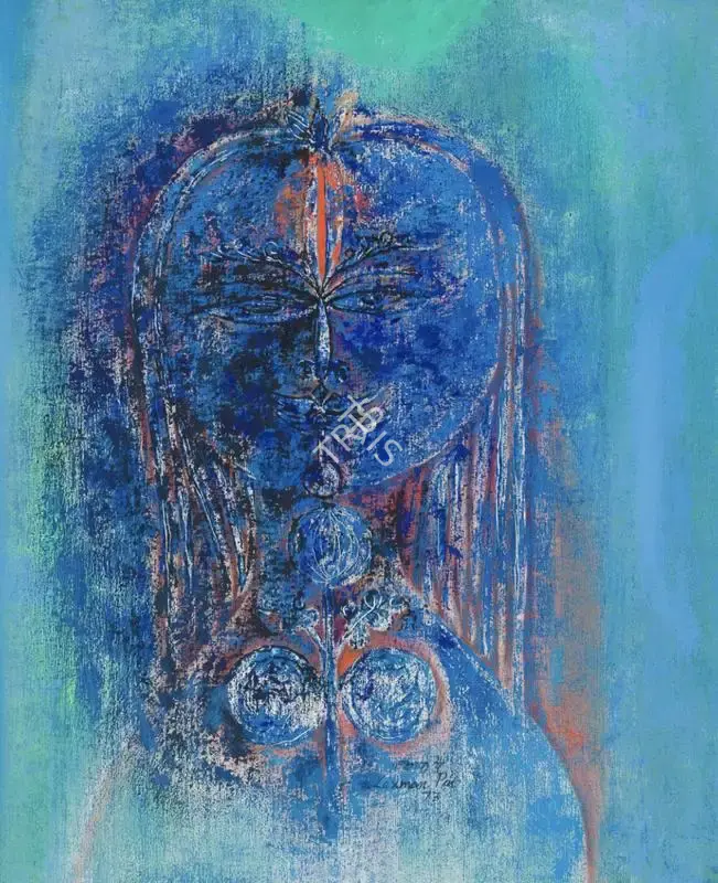 Pai, Laxman (Artist). Girl in Blue, 1973 | Painting, Sa.Onl/29.06.23, 2023 · Saffronart