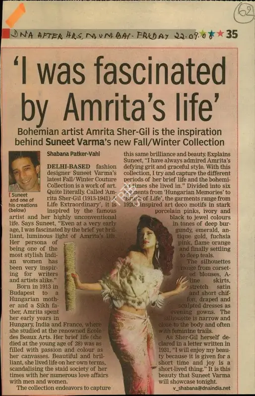 Shabana Patker-Vahl (Reporter), I was Fascinated by Amrita's Life, 2005, Newspaper Clipping