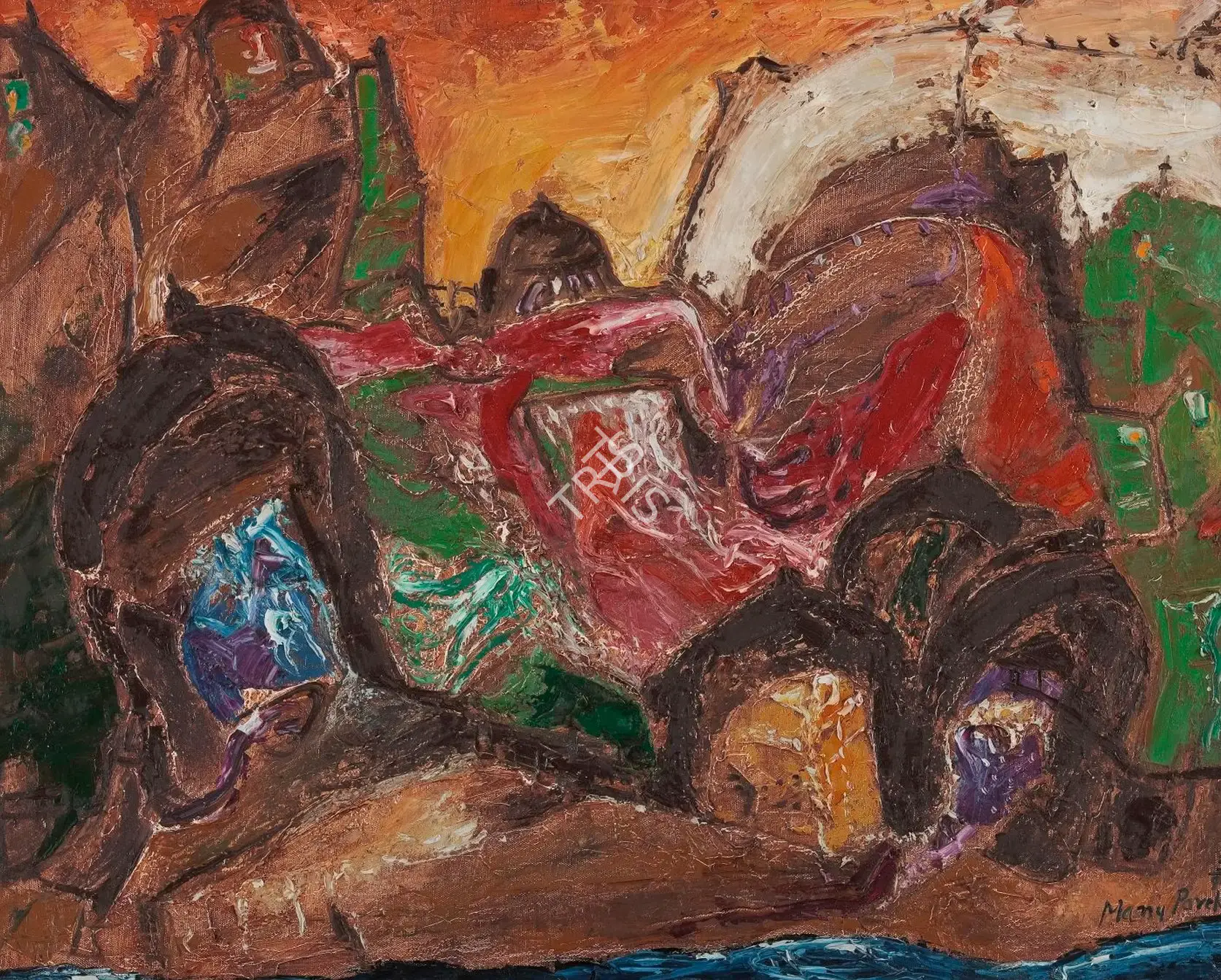 Manu Parekh (Artist), Landscape with Temples, 2004, Painting