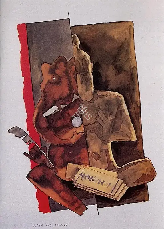 M.F. Husain (Artist), Vyasa and Ganesh, Painting