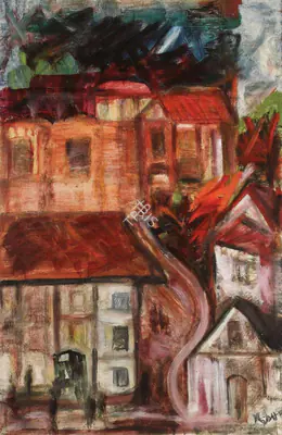 S.H. Raza (Artist), Townscape, 1942, Painting
