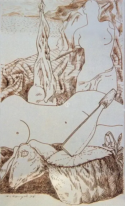 A. Ramachandran (Artist), Study for Thanda Gosht from the Manto Series, 1994, Drawing